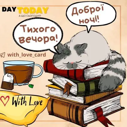 Доброї ночі! Тихого вечора! листівка з котиком | Вітальна листівка - Доброї ночі - Теплі листівки ! - Добрий вечір