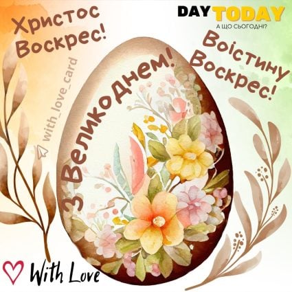 З Великоднем!Хотстос Воскрес! Воїстину Воскрес! картинка з писанкою листівка| Вітальна листівка - Листівка на Великдень