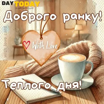 Доброго ранку! Теплого дня! картинка з чашкою кави та шарфиком | Вітальна листівка - Доброго ранку - Добрий день - Теплі листівки - Зимові листівки