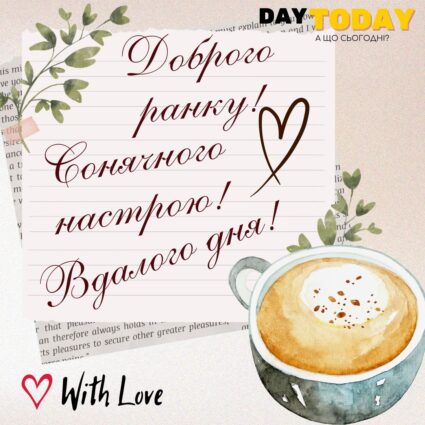 Доброго ранку! Сонячного настрою! Вдалого дня! листівка-записка, картинка з чашкою кави | Вітальна листівка - Доброго ранку - Добрий день - Теплі листівки