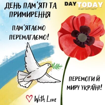 Пам'ятаємо та перемагаємо! Перемоги Україні! картинка з червоним маком на День пам'яті та примирення 8 травня | Вітальна листівка - Листівка на День пам’яті та примирення