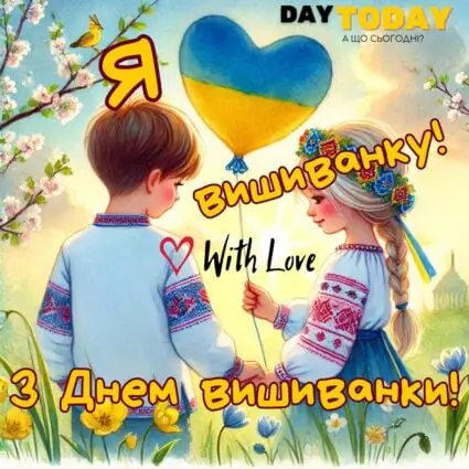 З Днем вишиванки! Я люблю вишиванку! листівка з дітками у вишиванках| Вітальна листівка - Листівка на День вишиванки