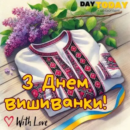 З Днем вишиванки! листівка з вишиванкою та бузком | Вітальна листівка - Листівка на День вишиванки