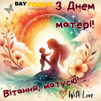 З днем матері! Вітання, матусю! листівка з квітами для мами, картинка з мамою та дитинкою | Вітальна листівка - Листівка на День матері - Листівка мамі