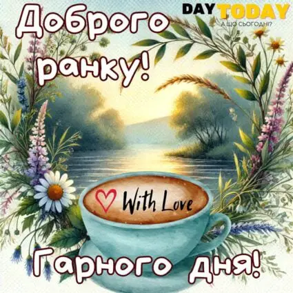 Доброго ранку! Гарного дня! тепла листівка з чашкою кави та квітами | Вітальна листівка - Доброго ранку - Добрий день - Теплі листівки