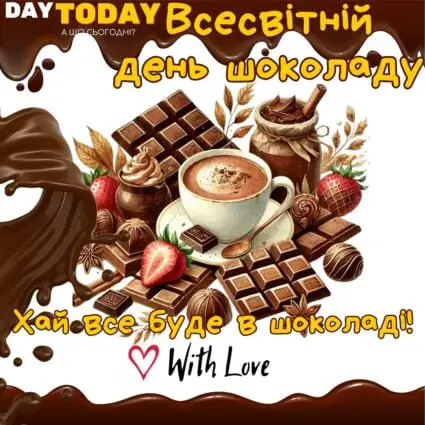 З Днем шоколаду! Хай все буде в шоколаді! листівка на Всесвітній день шоколаду | Вітальна листівка - Листівка на Всесвітній день шоколаду