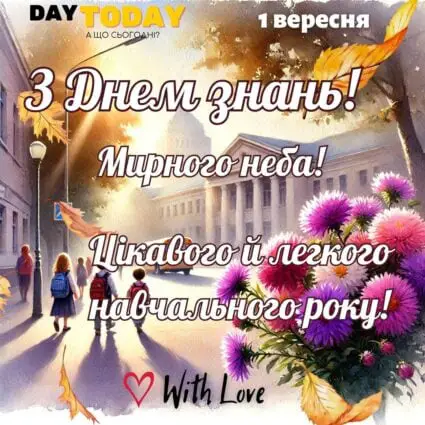 З Днем знань! Цікавого й легкого навчального року! тепла листівка з квітами | Вітальна листівка - Листівка на День знань