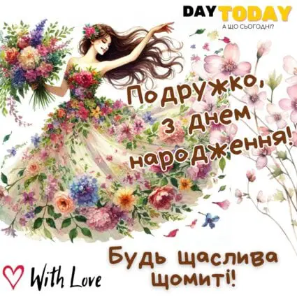 Подружко, з Днем народження! Будь щаслива щомиті! листівка з квітами для подруги |Вітальна листівка - Листівки з днем народження - Подрузі ДН