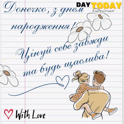 Донечко, з Днем народження! Цінуй себе завжди та будь щаслива! листівка з квітами для доньки |Вітальна листівка - Листівки з днем народження - Жінкам ДН - Донечці ДН