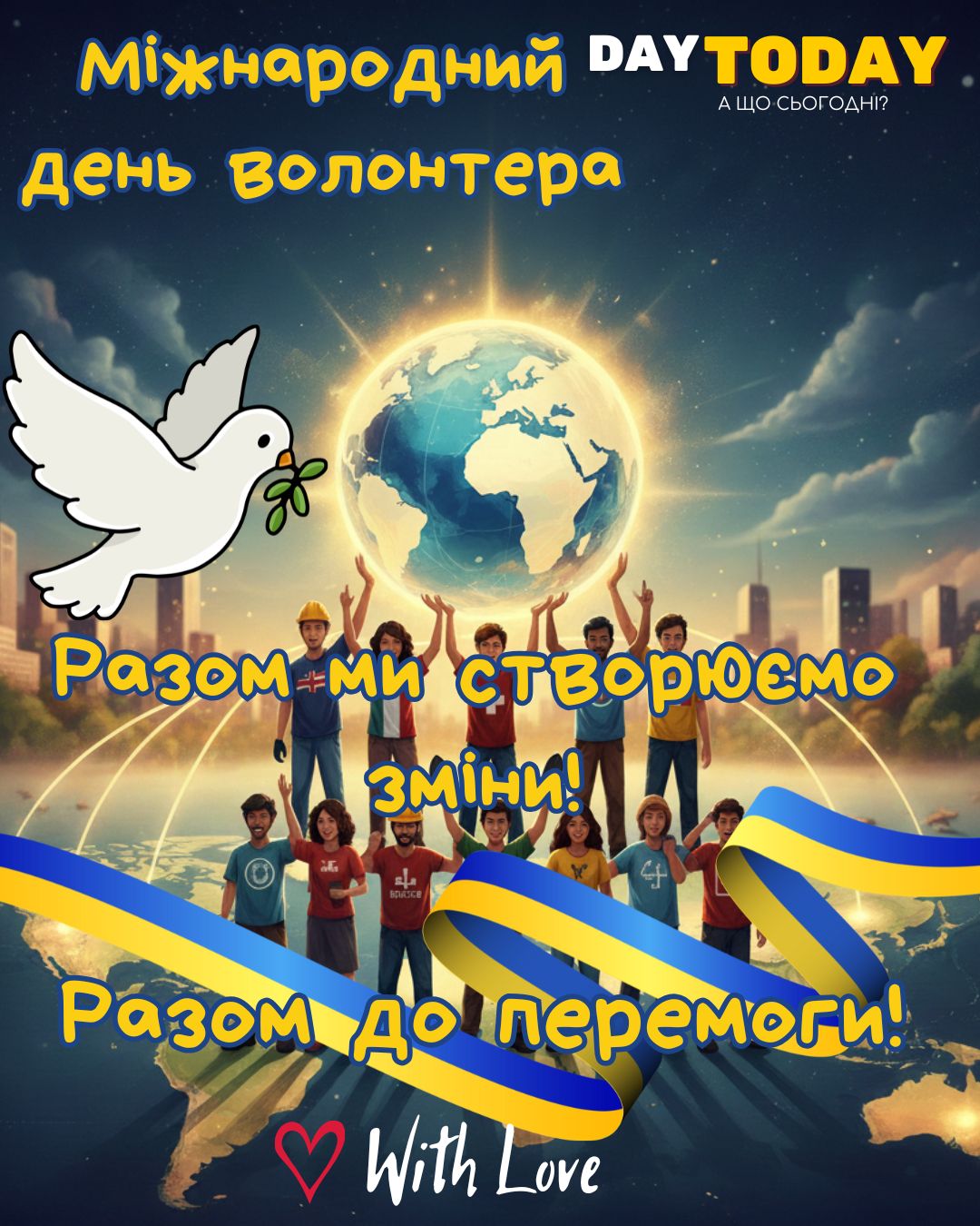 Разом ми створюємо зміни! Разом до перемоги! листівка на Міжнародний день волонтера | Вітальна листівка - Листівки на Міжнародний день волонтера