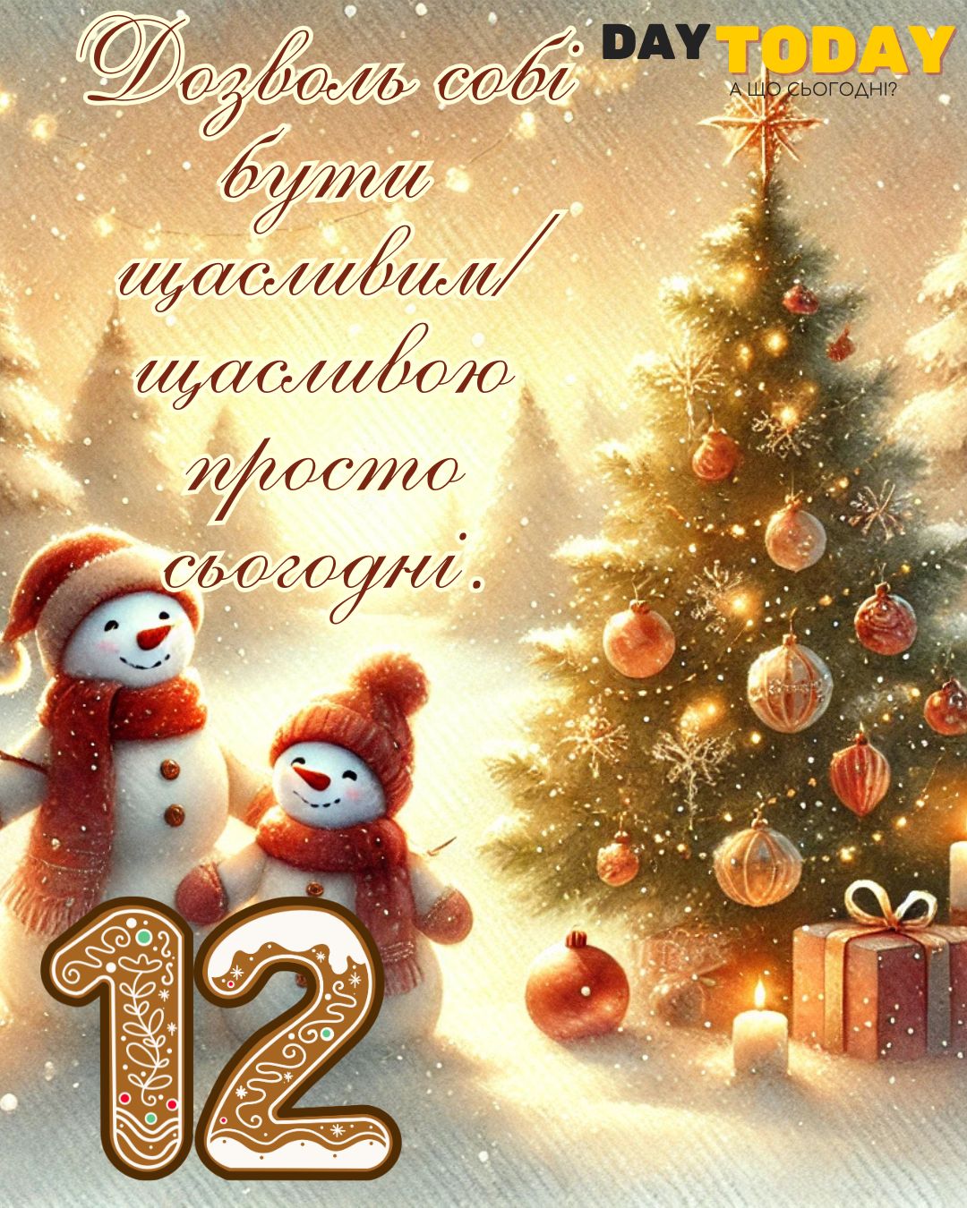Дозволь собі бути щасливим/щасливою просто сьогодні. - тепла листівка для очікування Різдва, день дванадцятий | Вітальна листівка - Теплі листівки для очікування Різдва