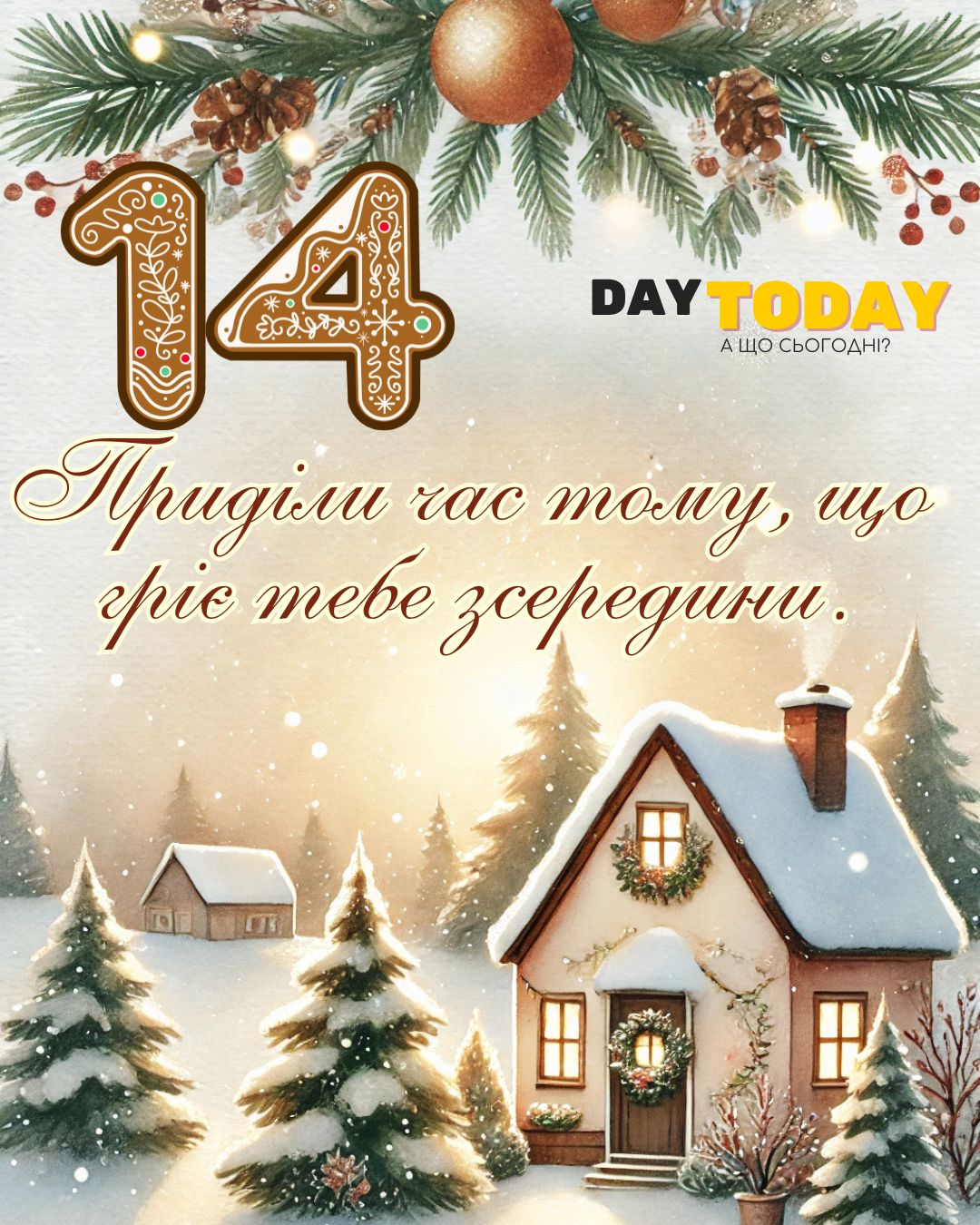 Приділи час тому, що гріє тебе зсередини. - тепла листівка для очікування Різдва, день чотирнадцятий | Вітальна листівка - Теплі листівки для очікування Різдва