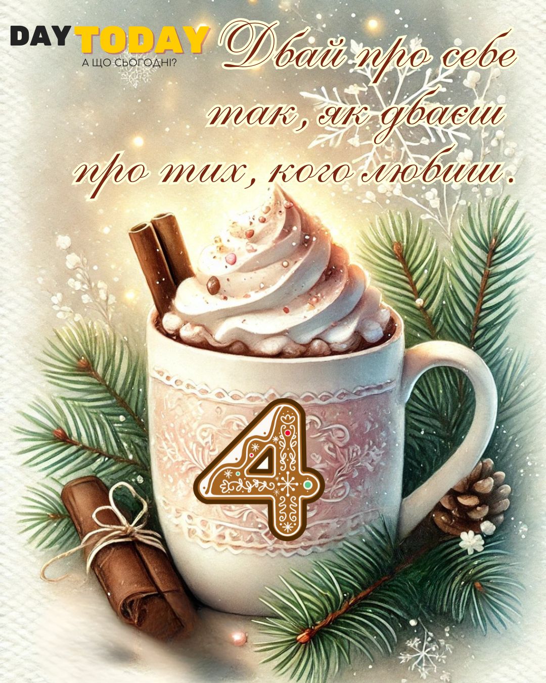 Дбай про себе так, як дбаєш про тих, кого любиш. - тепла листівка для очікування Різдва, день четвертий | Вітальна листівка - Теплі листівки для очікування Різдва