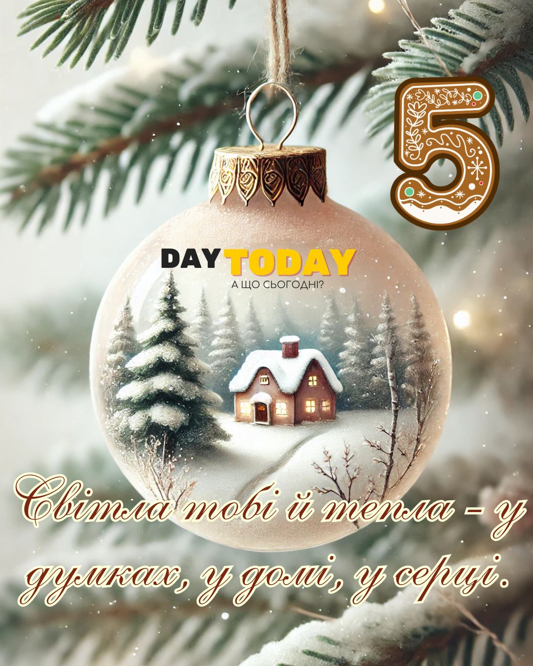 Світла тобі — у думках, у домі, у серці. - тепла листівка для очікування Різдва, день пʼятий | Вітальна листівка - Теплі листівки для очікування Різдва