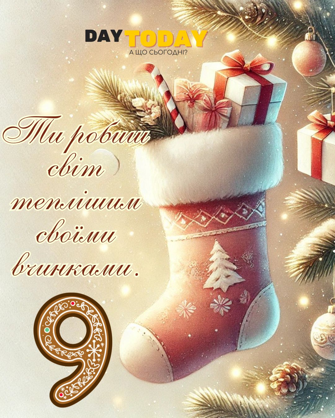 Ти робиш світ теплішим своїми вчинками. - тепла листівка для очікування Різдва, день девʼятий | Вітальна листівка - Теплі листівки для очікування Різдва