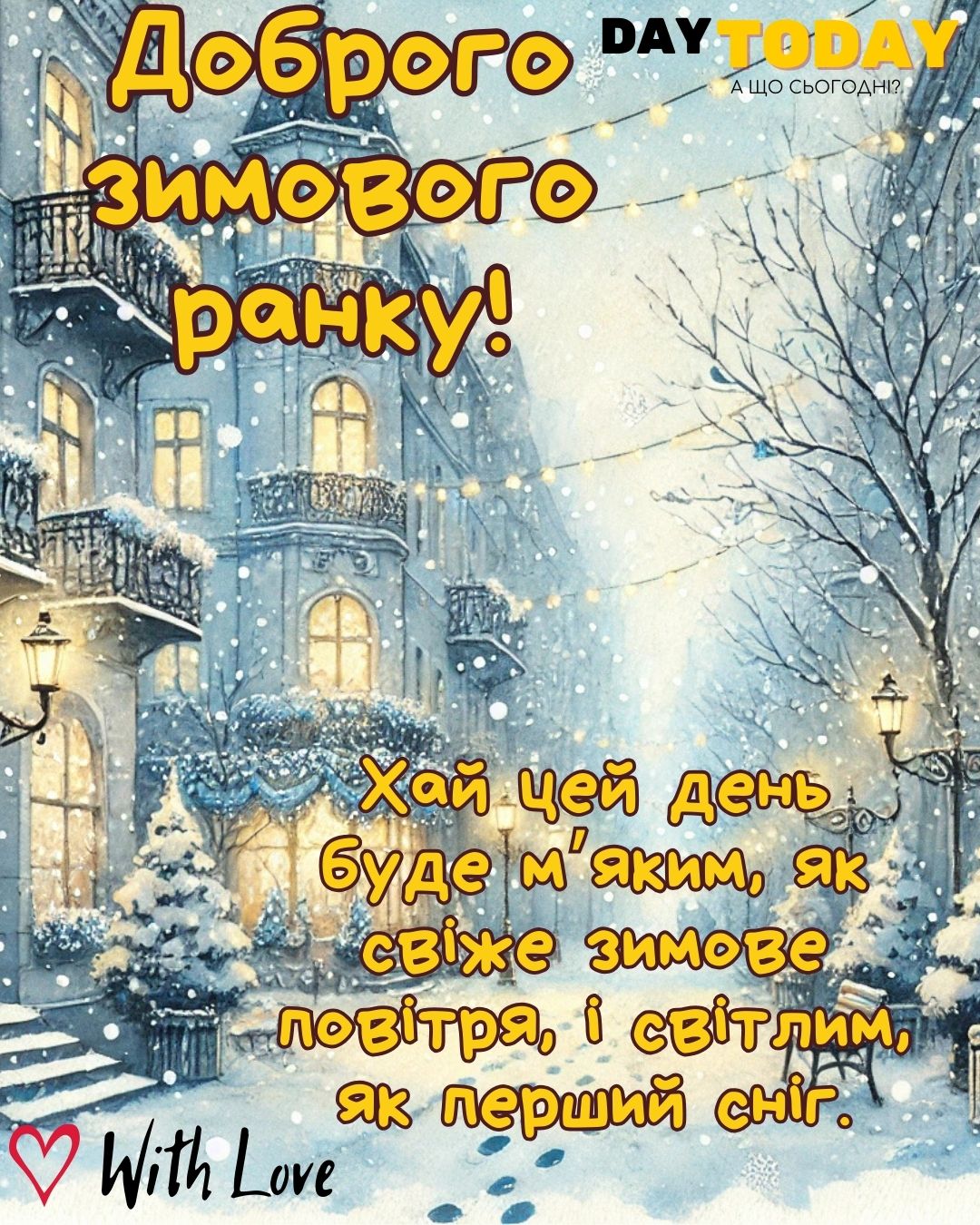 Доброго зимового ранку! Хай цей день буде м’яким, як свіже зимове повітря, і світлим, як перший сніг. - картинка з чашкою кави, зефіром, зимова листівка | Вітальна листівка - Доброго ранку - Добрий день - Теплі листівки - Зимові листівки
