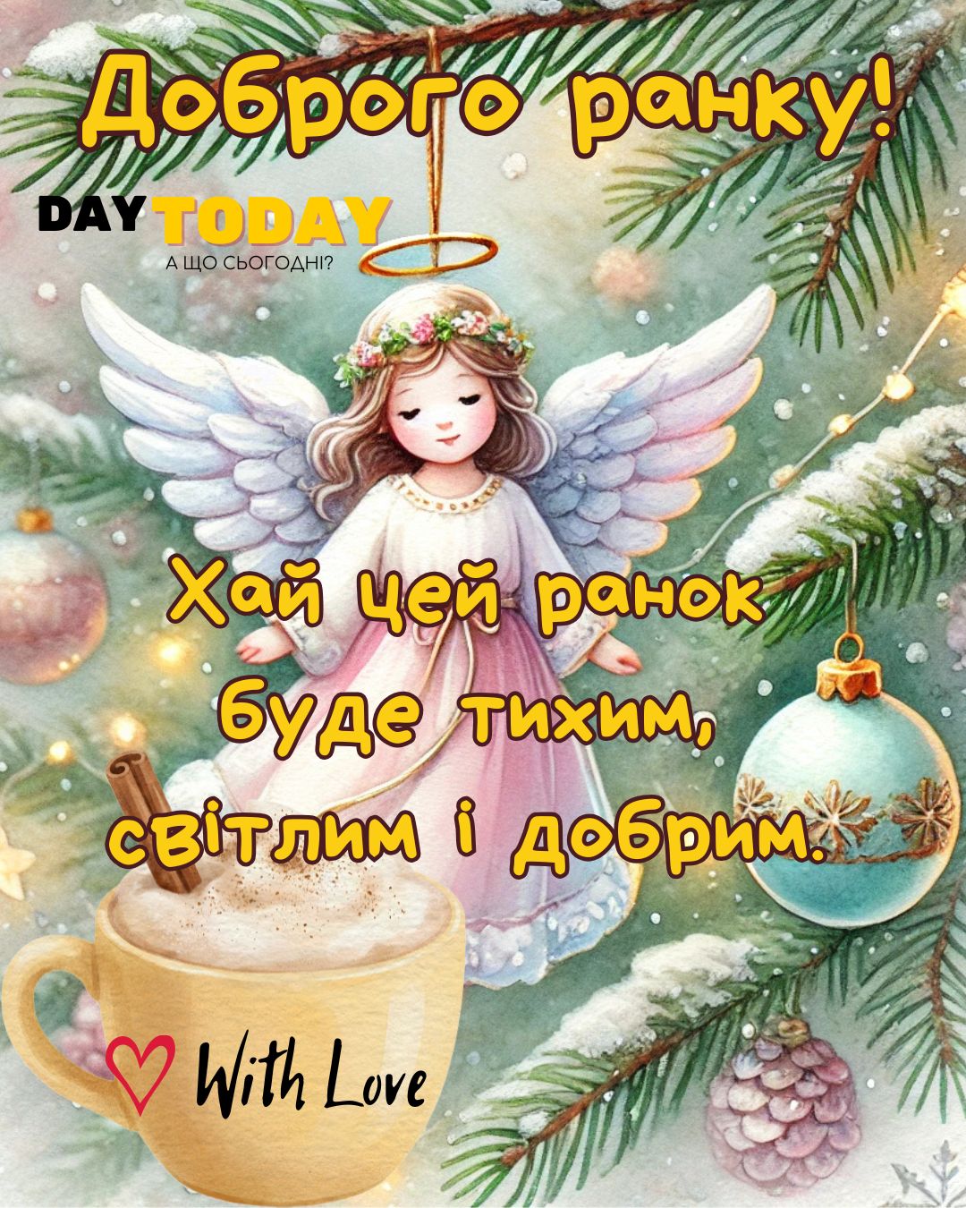 Доброго ранку! Хай цей ранок буде тихим, світлим і добрим! картинка з чашкою кави у руках у рукавичках, зимова листівка | Вітальна листівка - Доброго ранку - Добрий день - Теплі листівки - Зимові листівки
