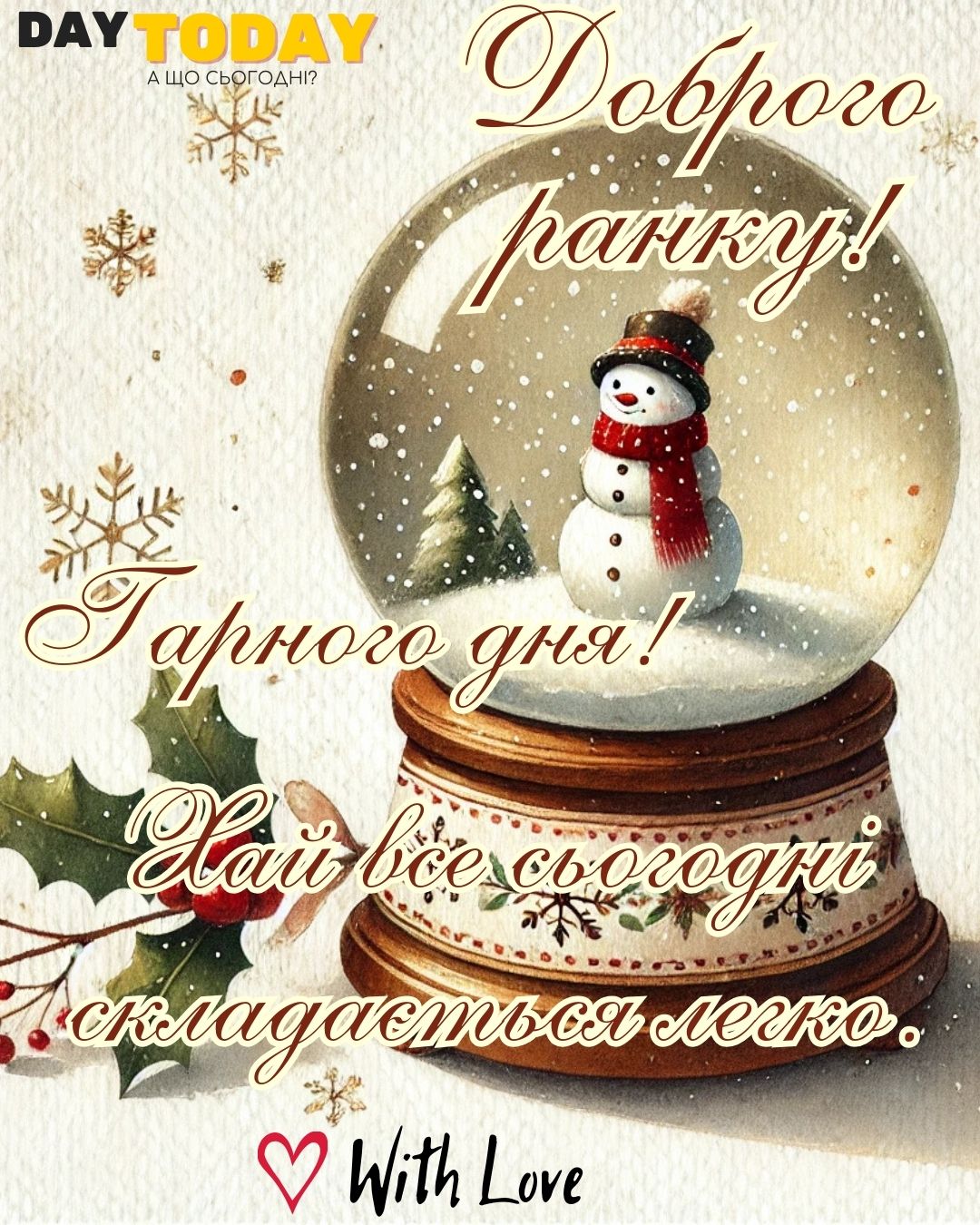 Доброго ранку! Гарного дня! Хай все сьогодні складається легко! картинка з чашкою кави у руках у рукавичках, зимова листівка | Вітальна листівка - Доброго ранку - Добрий день - Теплі листівки - Зимові листівки