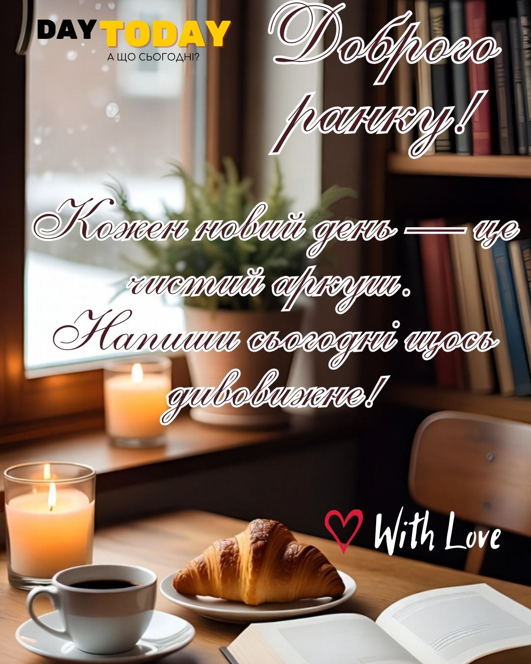 Доброго ранку! Кожен новий день — це чистий аркуш. Напиши сьогодні щось дивовижне!картинка з чашкою кави у руках та різдвяною ялинкою, зимова листівка | Вітальна листівка - Доброго ранку - Добрий день - Теплі листівки - Зимові листівки