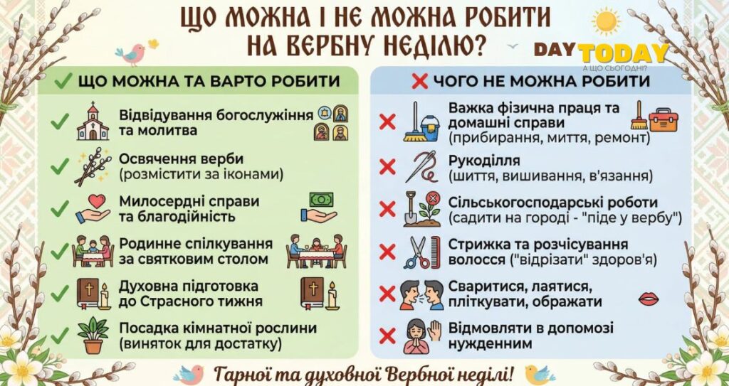 що не можна робити на Вербну неділю