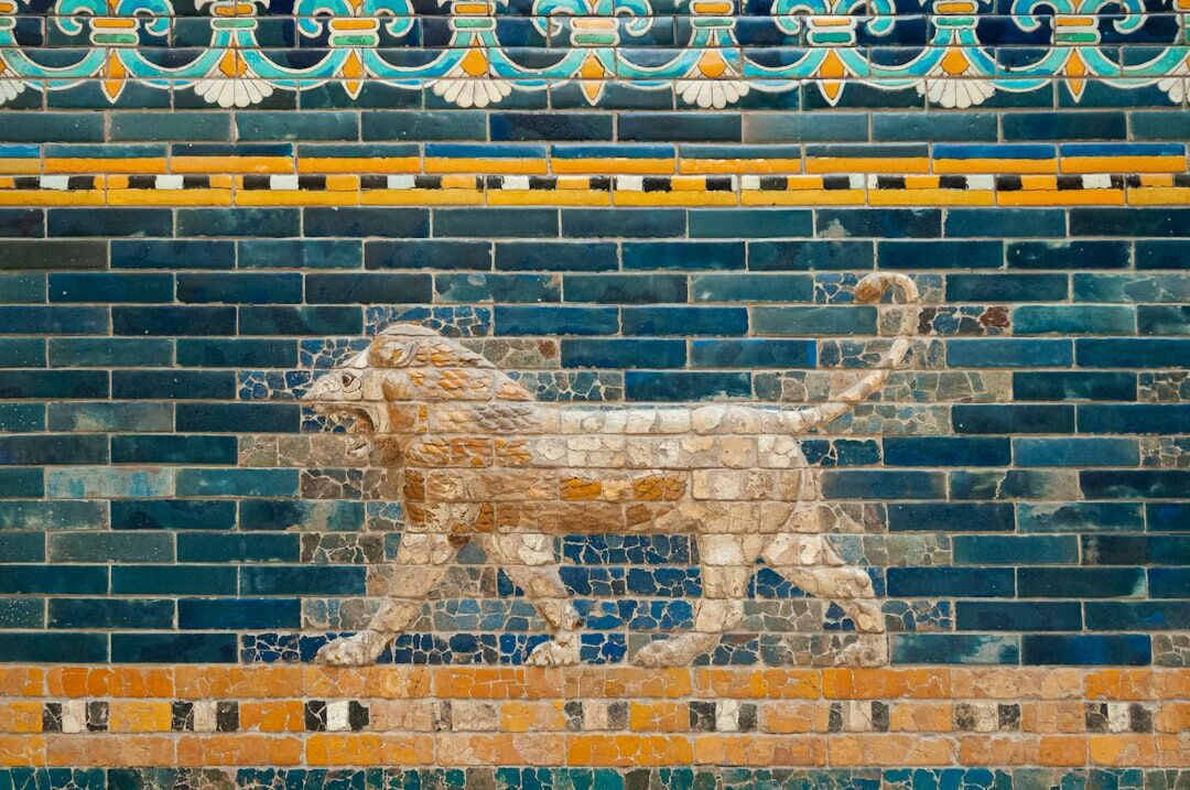The Gates of Babylon - a close up of part of the Ishtar Gate to the city of Babylon. The gate was built around 575 BC during the reign of King Nebuchadnezzar II. Its remains are housed in the Pergamon Museum in Berlin, where this photo was taken.