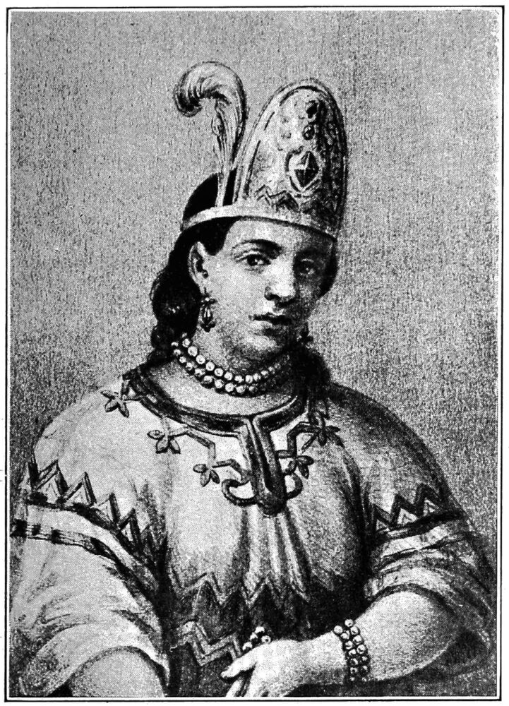 Donna Marina (La Malinche), from "The Mastering of Mexico" by Kate Stephens (1916) New York: The MacMillan Company. Illustration between pages 64-65.