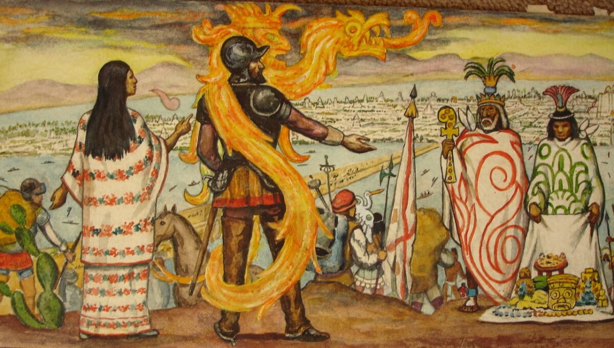 Malinche whith Cort&eacute;s by Roberto Cueva del Rio.